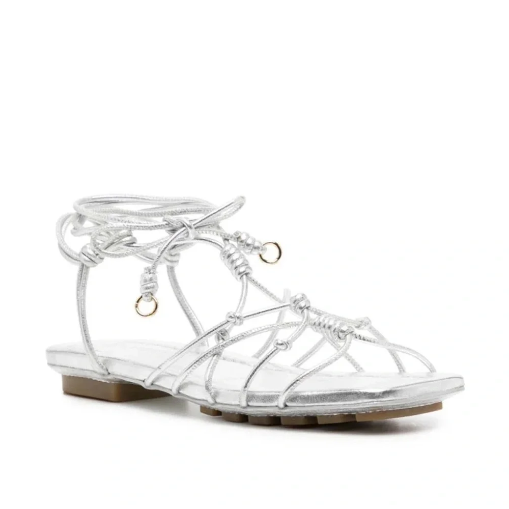 Ulla Johnson Freya Gladiator Sandals Metallic Silver Strappy Flat Size 9 NIB